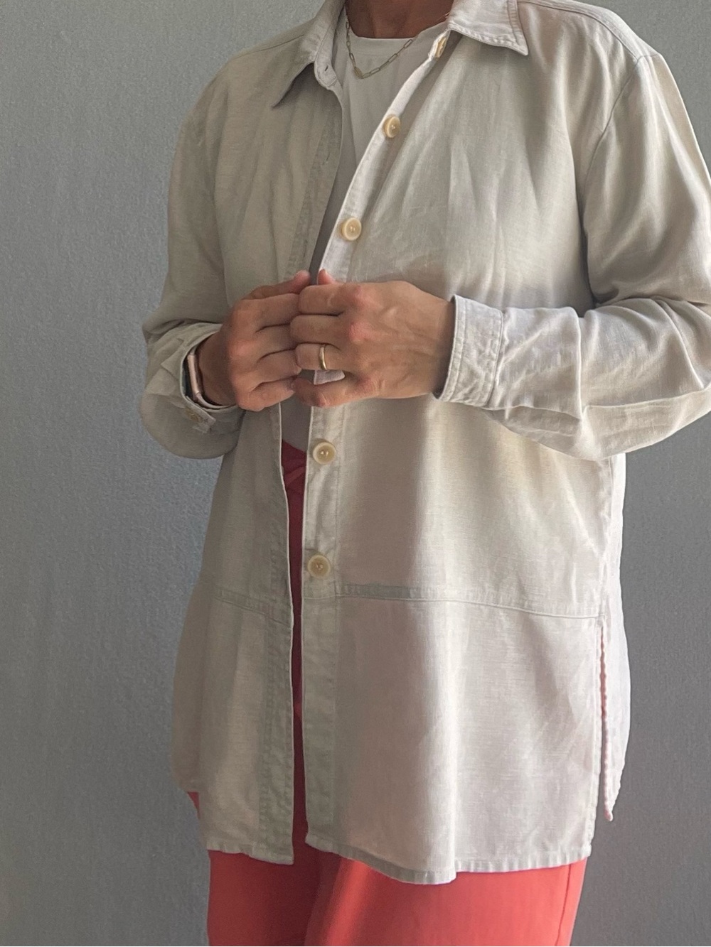 NATURAL FIBER Vintage Linen Cotton Button Down Tunic Lagenlook Minimal Women’s L